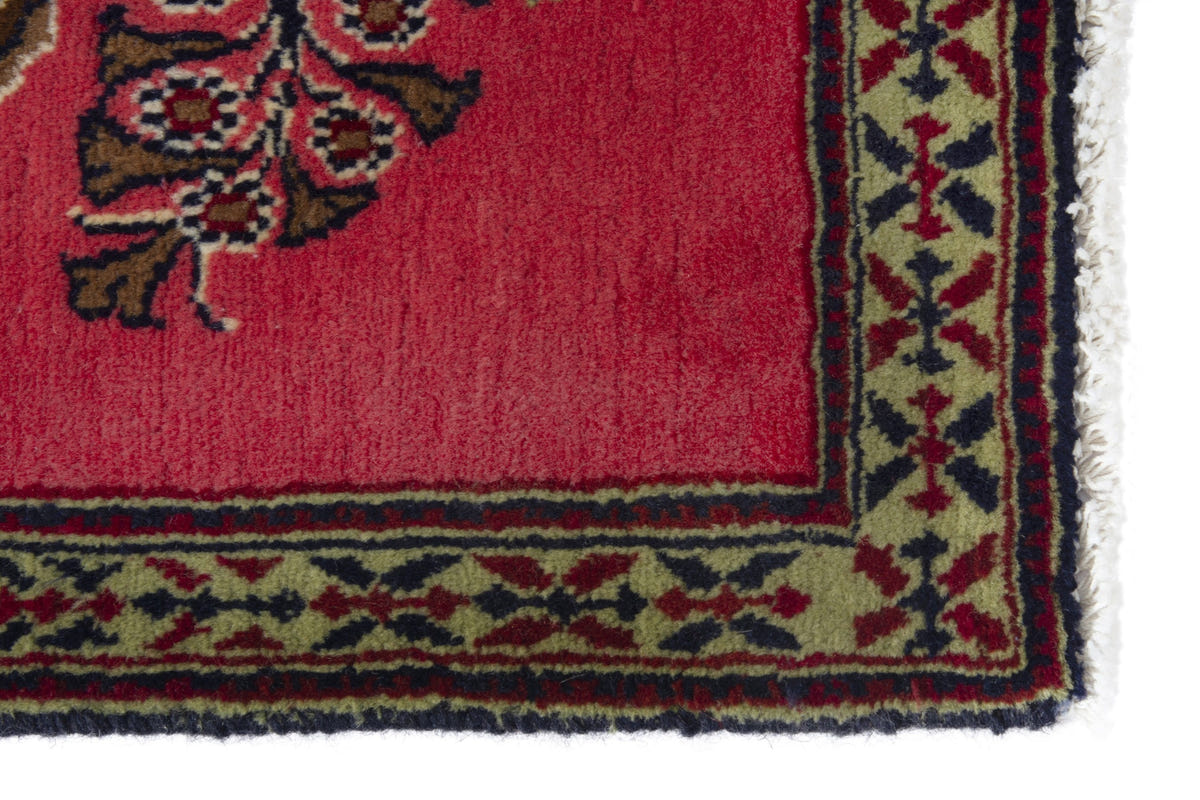 Persian Kashan accent rug in faded red and dusty blue, view 5 of 10
