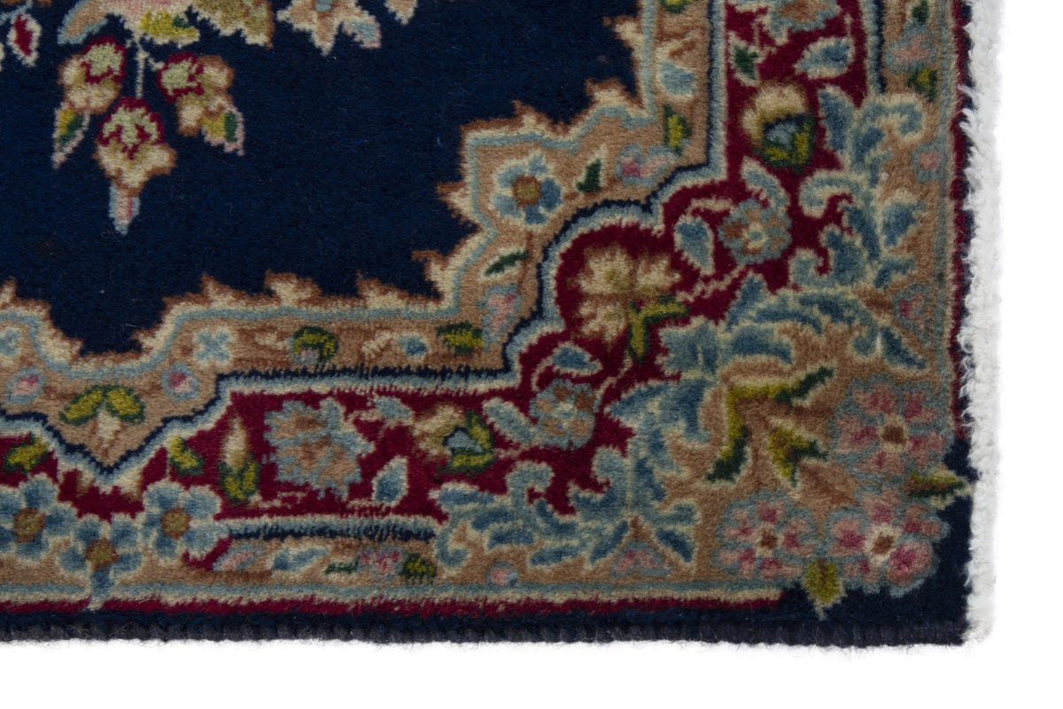 Persian Kerman accent rug in navy and burgundy, view 5 of 9
