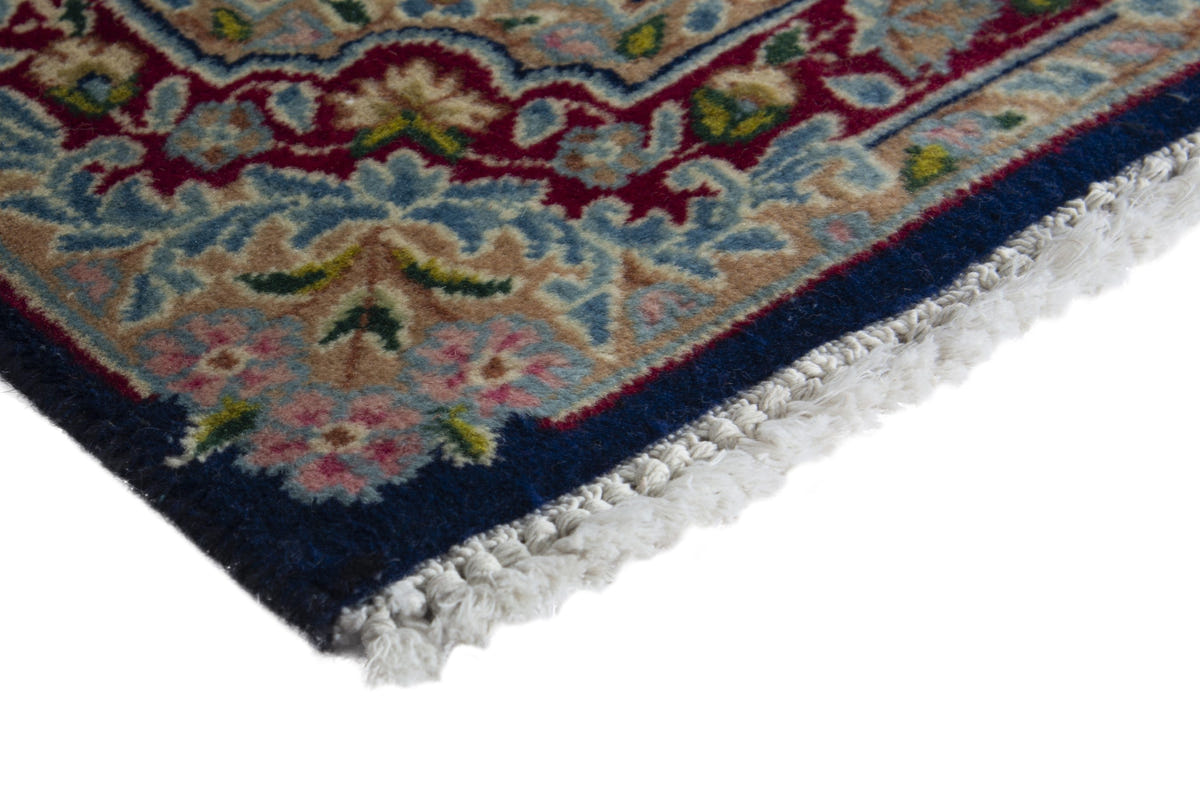 Persian Kerman accent rug in navy and burgundy, view 6 of 9