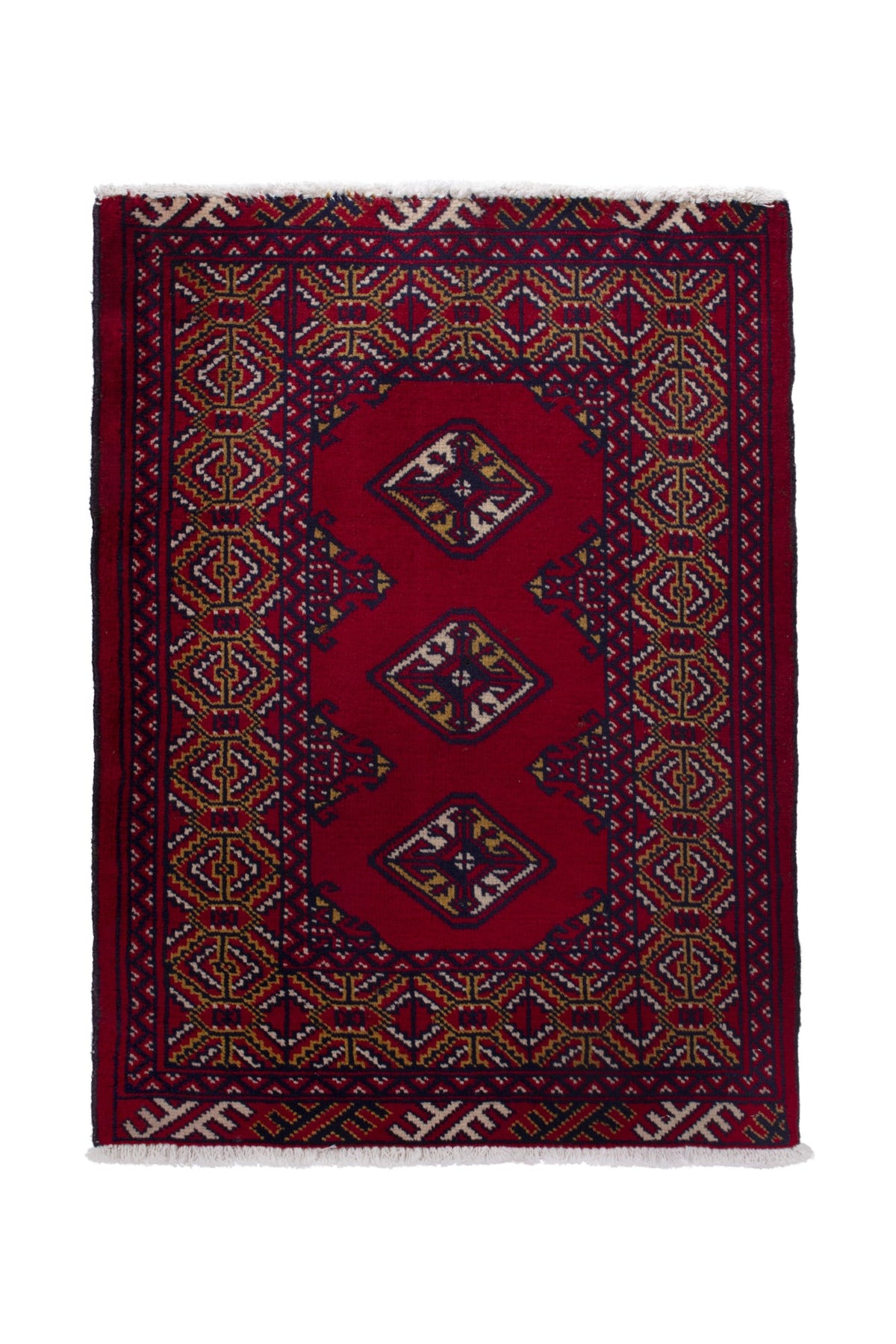 Persian Torkaman accent rug in burgundy and deep red, view 2 of 9