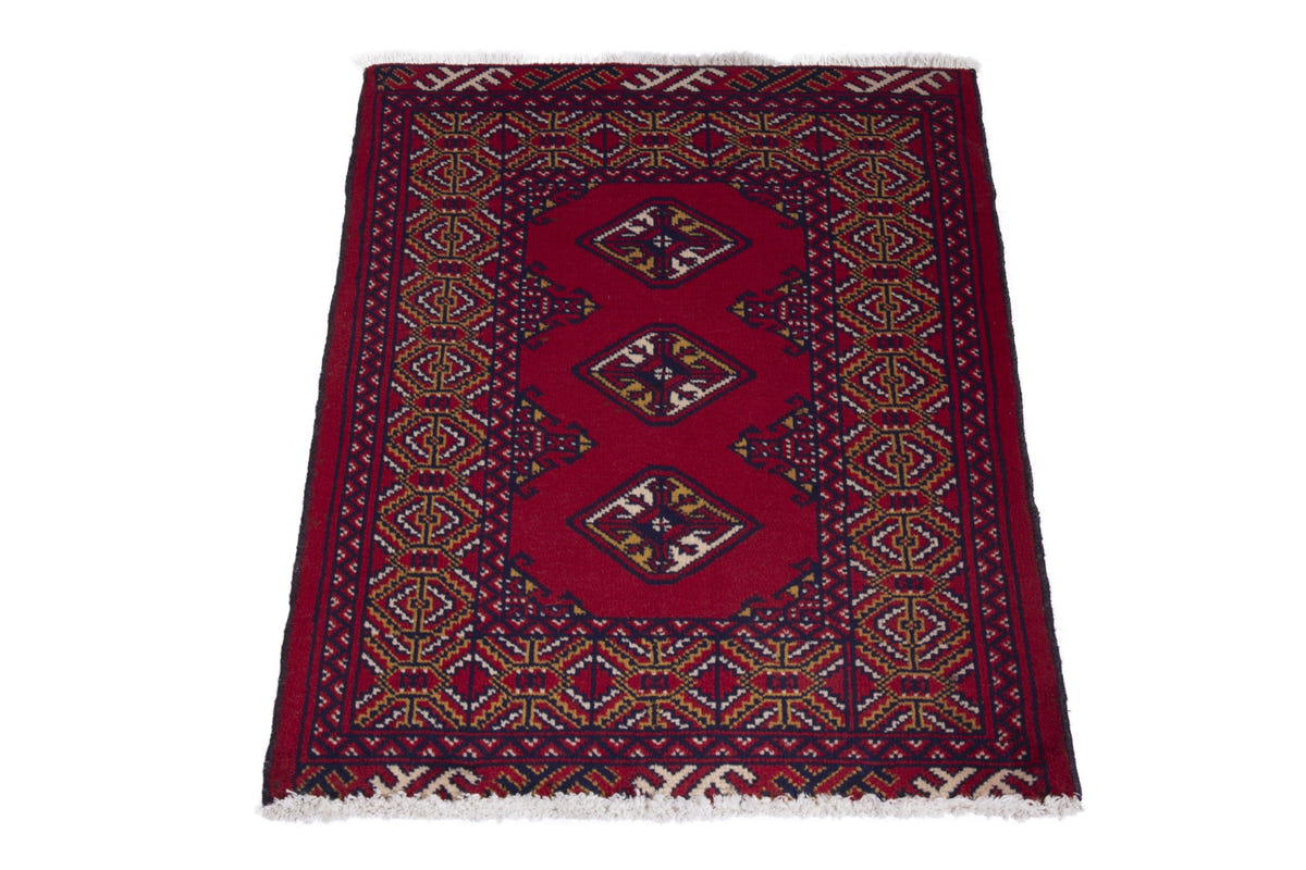 Persian Torkaman accent rug in burgundy and deep red, view 3 of 9