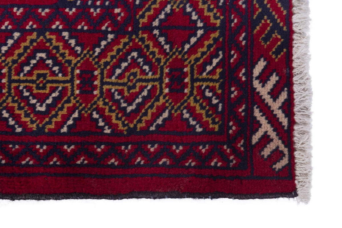 Persian Torkaman accent rug in burgundy and deep red, view 5 of 9