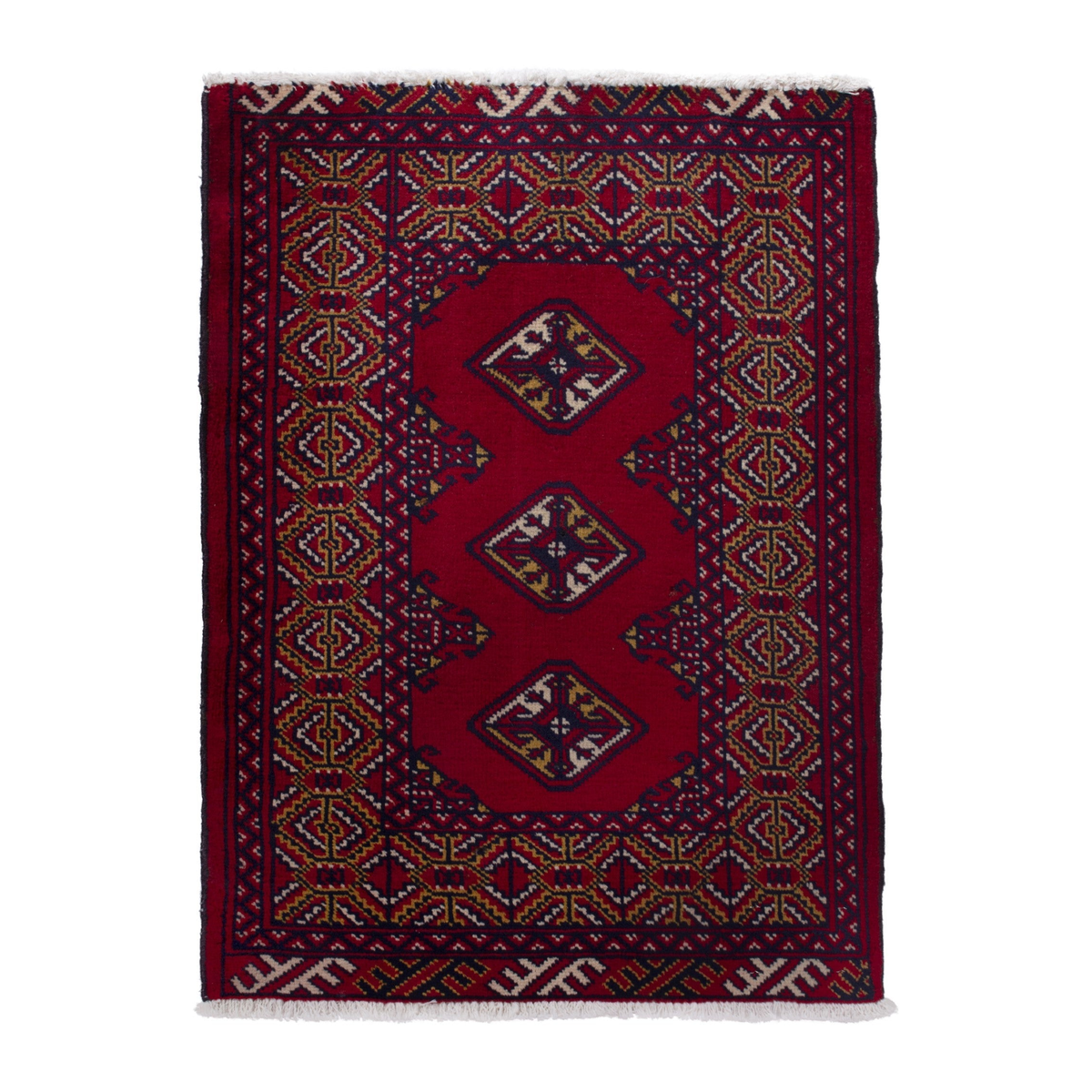 Persian Torkaman accent rug in burgundy and deep red, 2' x 2'11"