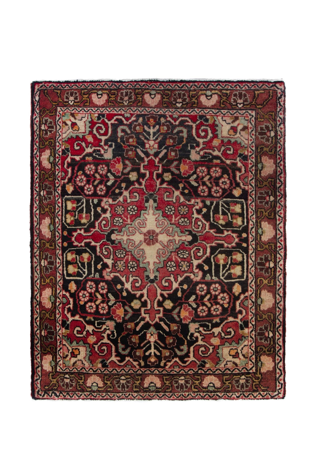 Persian Malayer accent rug in black and deep red, view 2 of 10