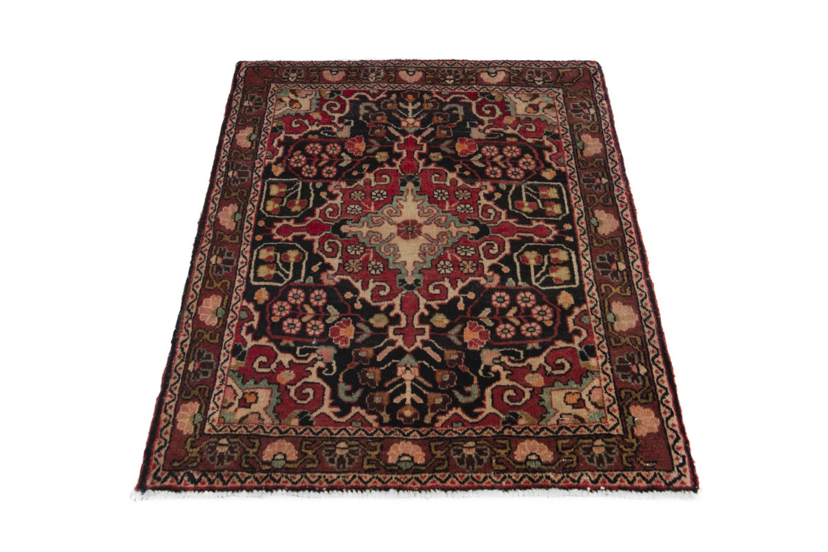Persian Malayer accent rug in black and deep red, view 3 of 10