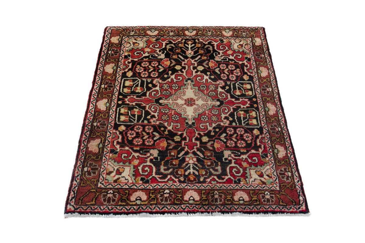 Persian Malayer accent rug in black and deep red, view 4 of 10