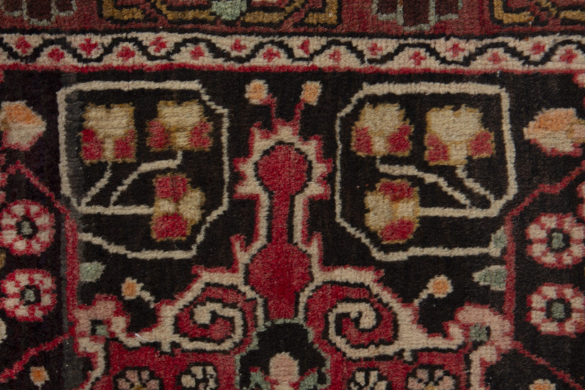 Persian Malayer accent rug in black and deep red, view 7 of 10