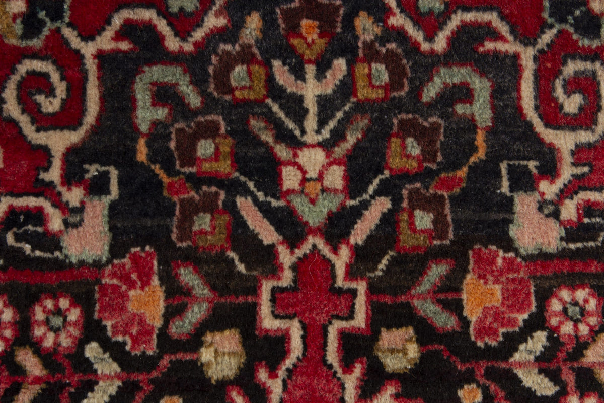 Persian Malayer accent rug in black and deep red, view 8 of 10