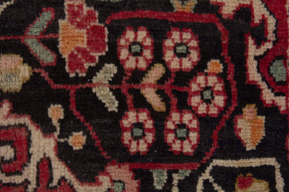 Persian Malayer accent rug in black and deep red, view 9 of 10
