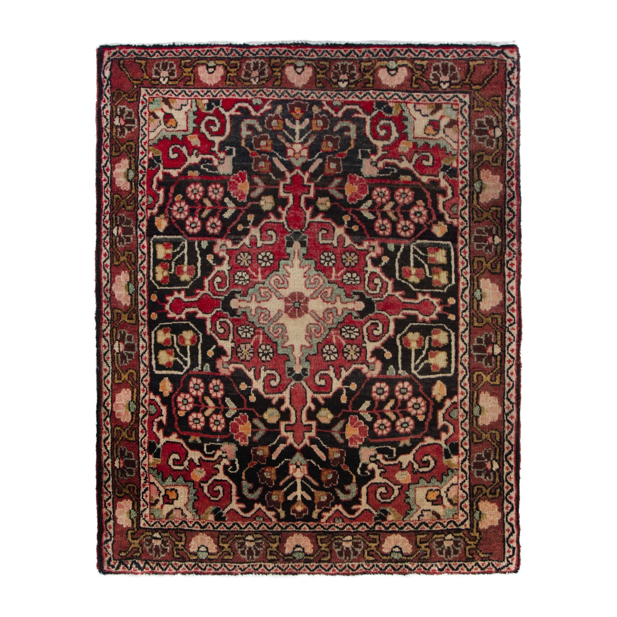Persian Malayer accent rug in black and deep red, 2'2" x 2'11"