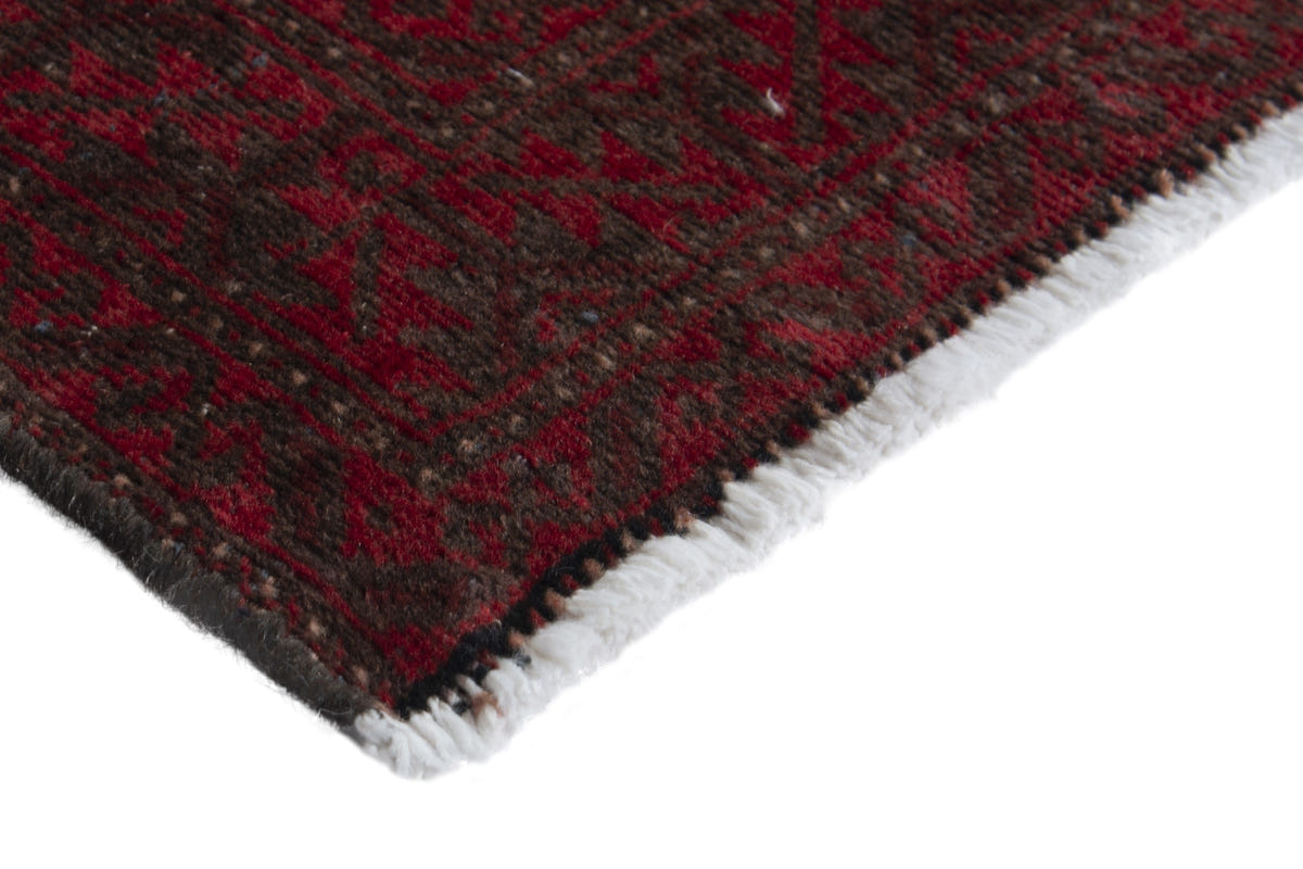 Persian Baluch accent rug in deep red and black, view 6 of 9