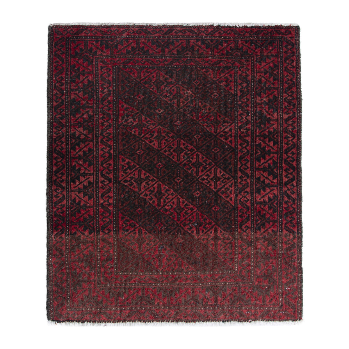 Persian Baluch accent rug in deep red and black, 2'4" x 2'9"