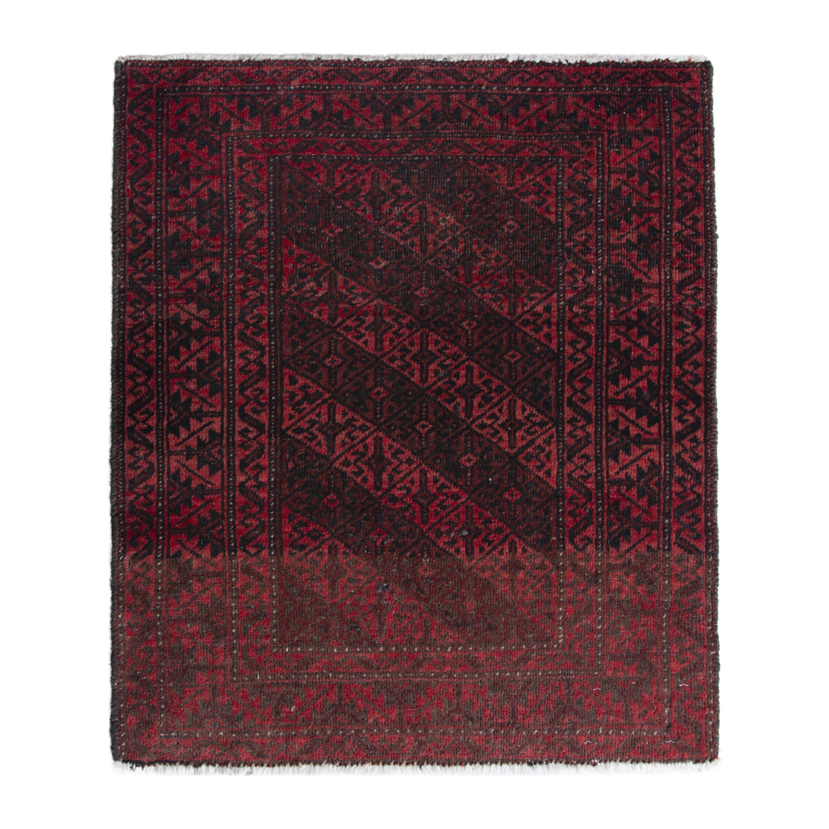 Persian Baluch accent rug in deep red and black, 2'4" x 2'9"