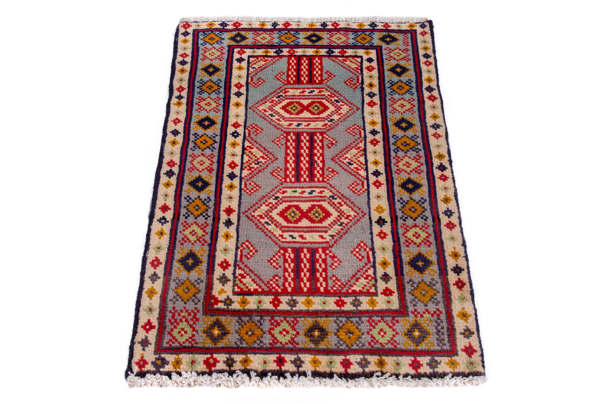 Persian Torkaman accent rug in stone and cream, view 4 of 8
