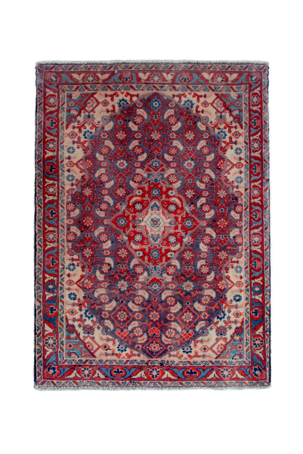Persian Mahal accent rug in slate blue and deep red, view 2 of 10