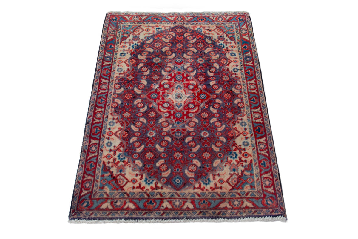Persian Mahal accent rug in slate blue and deep red, view 4 of 10