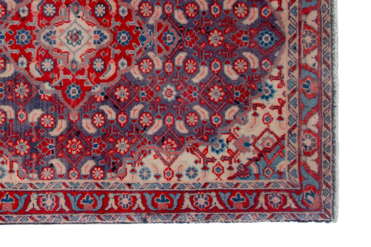 Persian Mahal accent rug in slate blue and deep red, view 5 of 10