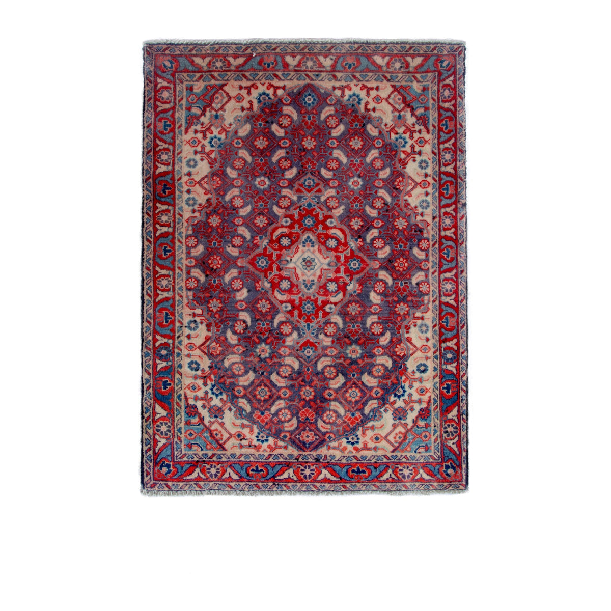 Persian Mahal accent rug in slate blue and deep red, 2' x 2'5"