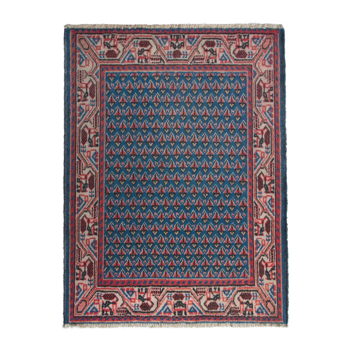 Persian Arak accent rug in denim and cream, 2'1" x 2'4"
