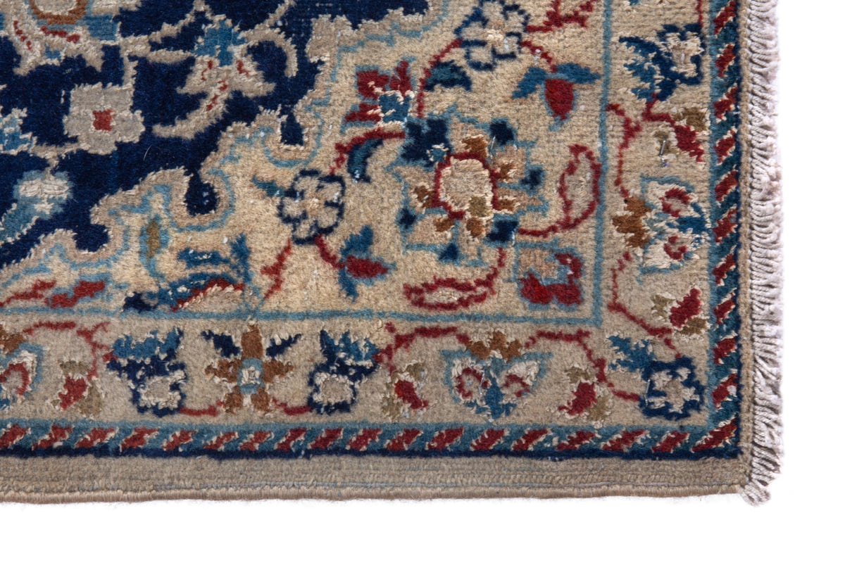 Persian Nain accent rug in navy and cream, view 5 of 8
