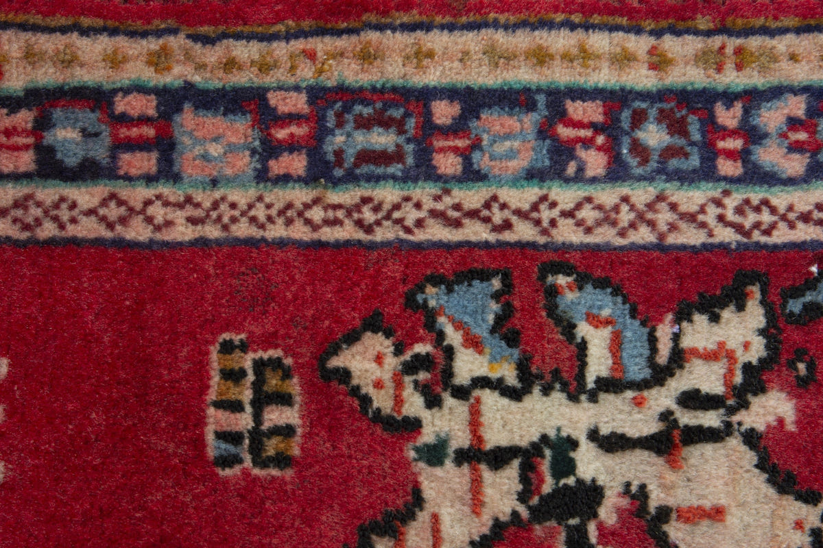 Persian Arak accent rug in deep red and navy, view 8 of 9