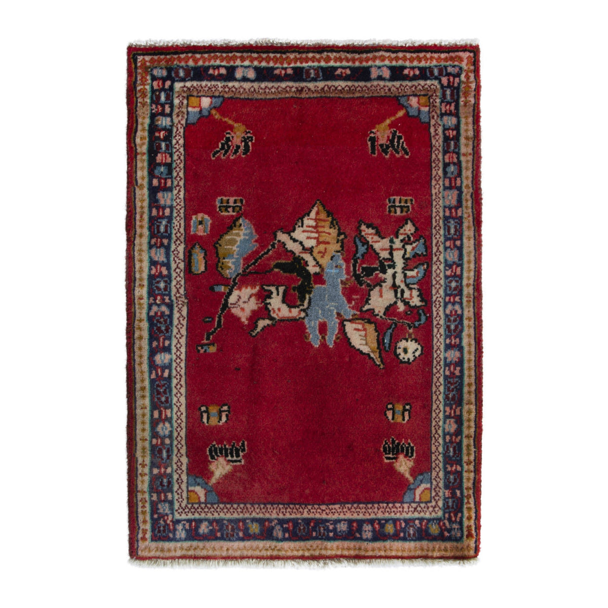 Persian Arak accent rug in deep red and navy, 1'9" x 2'6"