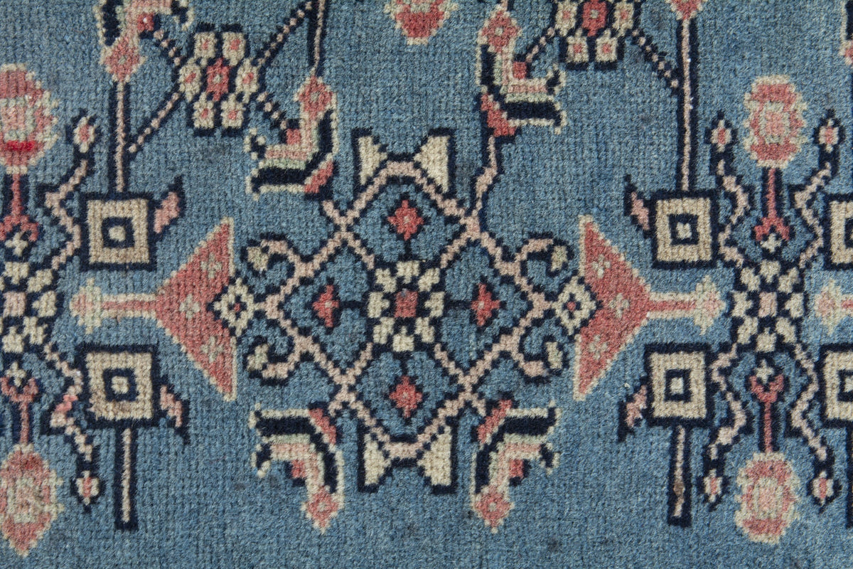 Persian Hamadan accent rug in dusty blue and cream, view 7 of 10