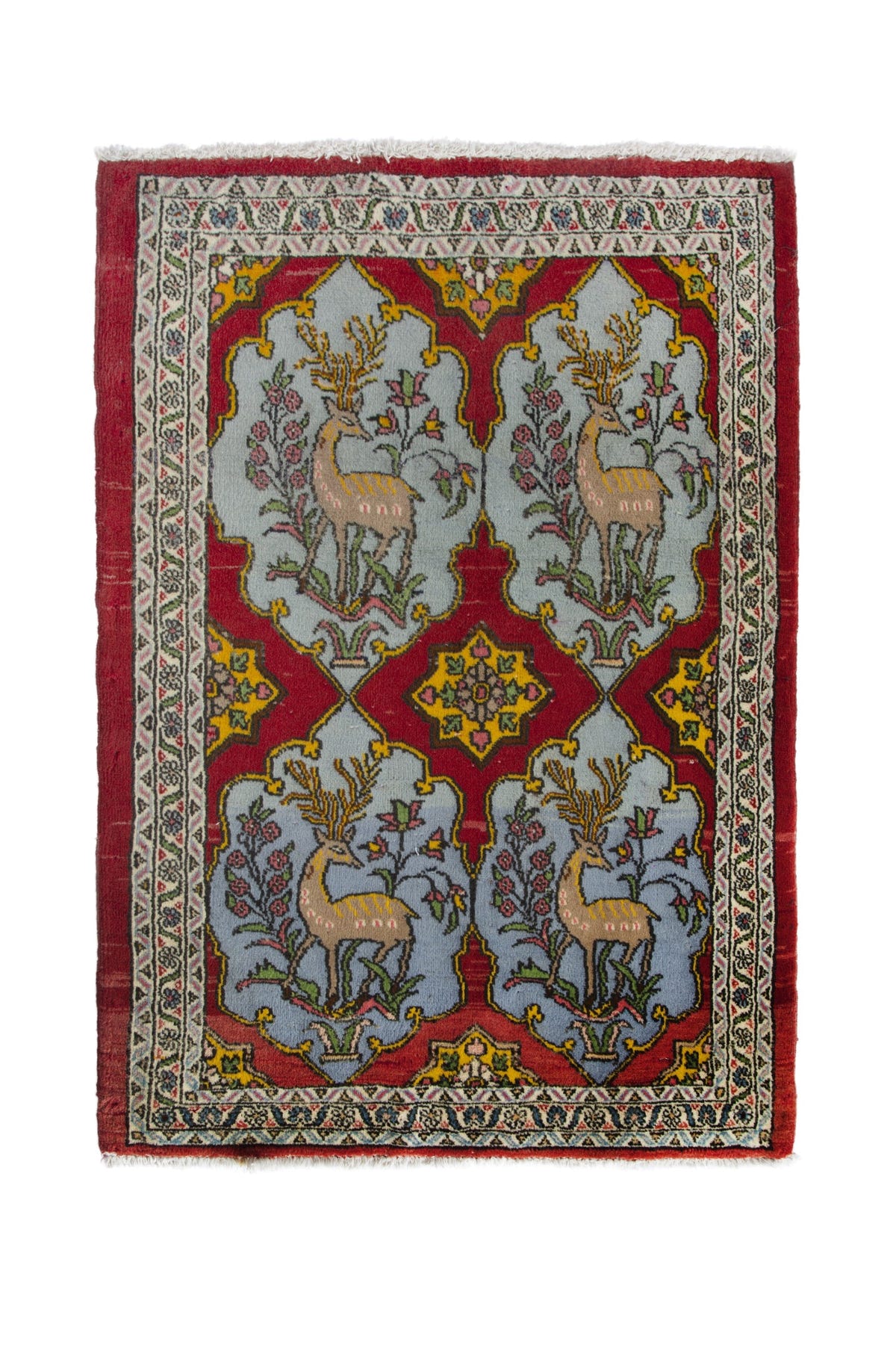 Persian Shahreza accent rug in deep red and powder blue, view 2 of 10