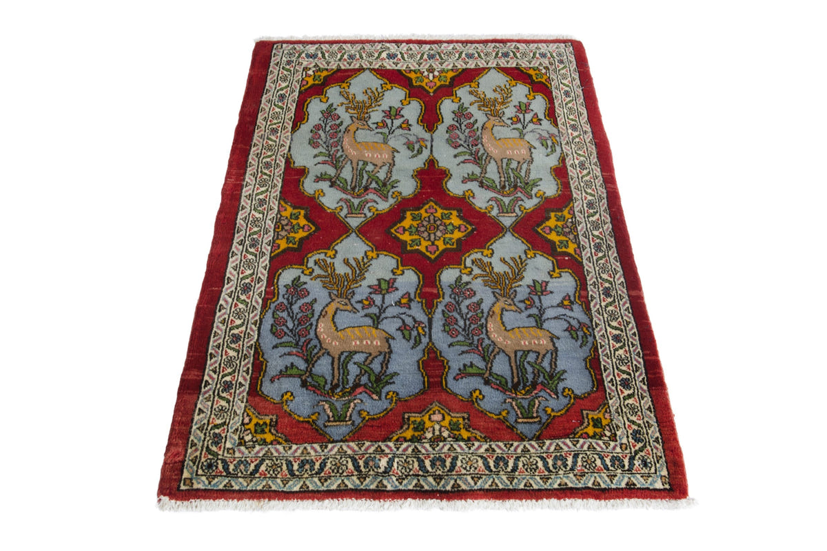 Persian Shahreza accent rug in deep red and powder blue, view 3 of 10