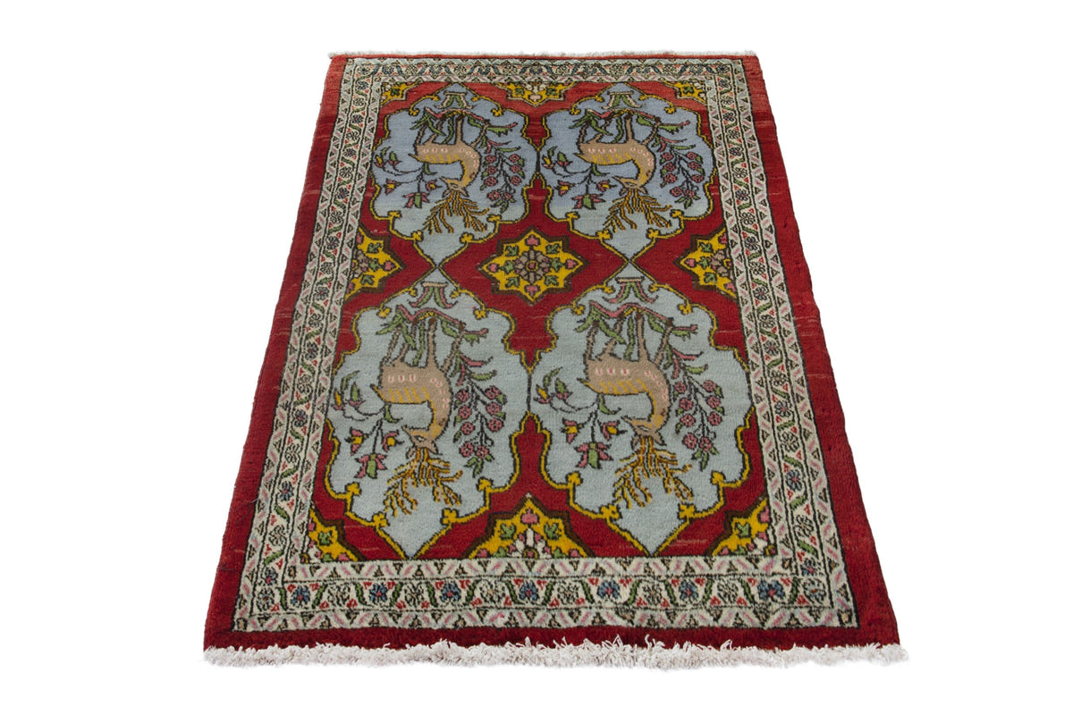 Persian Shahreza accent rug in deep red and powder blue, view 4 of 10