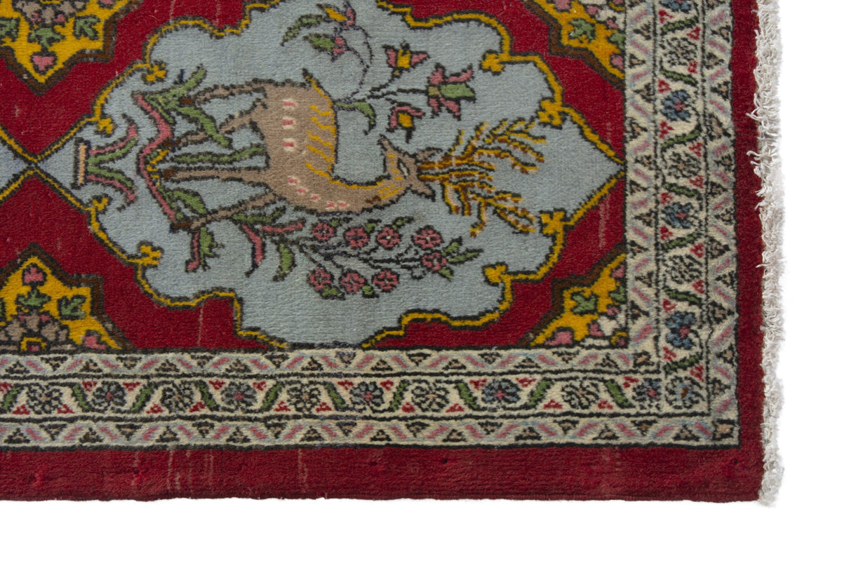Persian Shahreza accent rug in deep red and powder blue, view 5 of 10