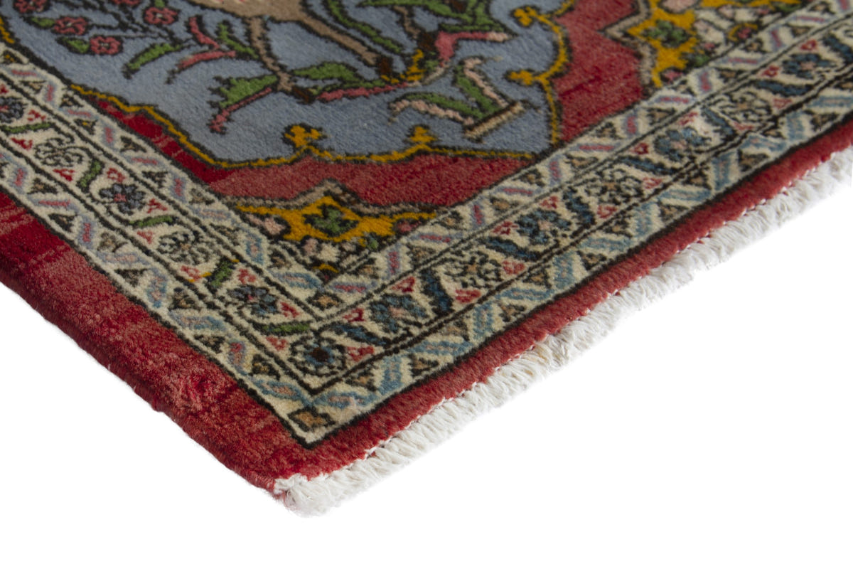 Persian Shahreza accent rug in deep red and powder blue, view 6 of 10