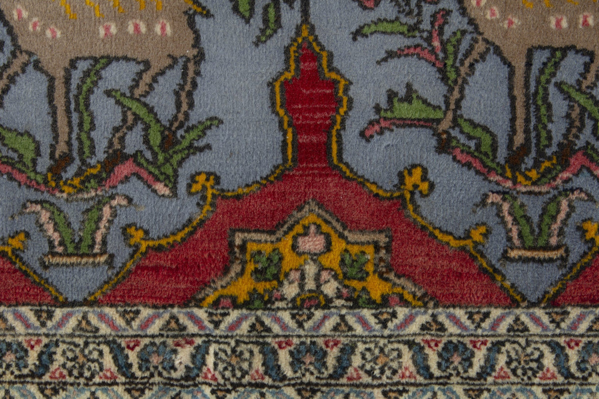 Persian Shahreza accent rug in deep red and powder blue, view 7 of 10