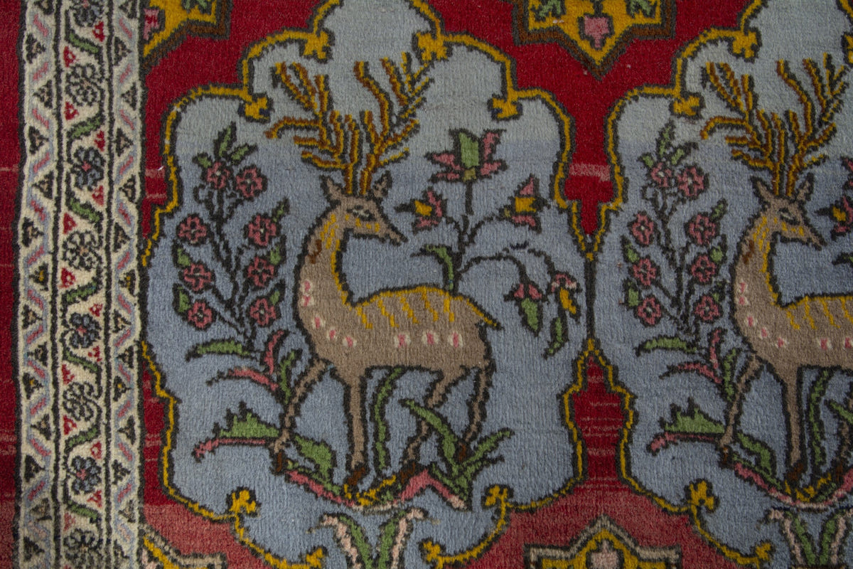 Persian Shahreza accent rug in deep red and powder blue, view 9 of 10