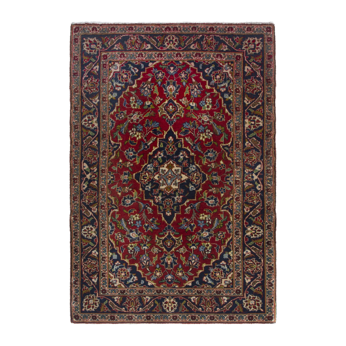 Persian Kashan accent rug in deep red and navy, 2'5" x 3'9"