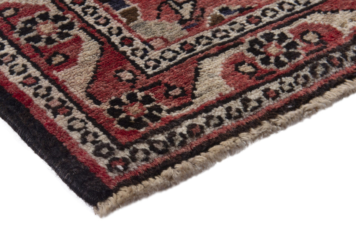 Persian Hamadan accent rug in navy and faded red, view 6 of 8