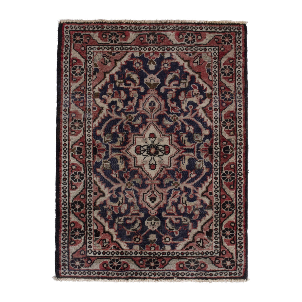 Persian Hamedan accent rug in navy and faded red, 1'11" x 2'7"