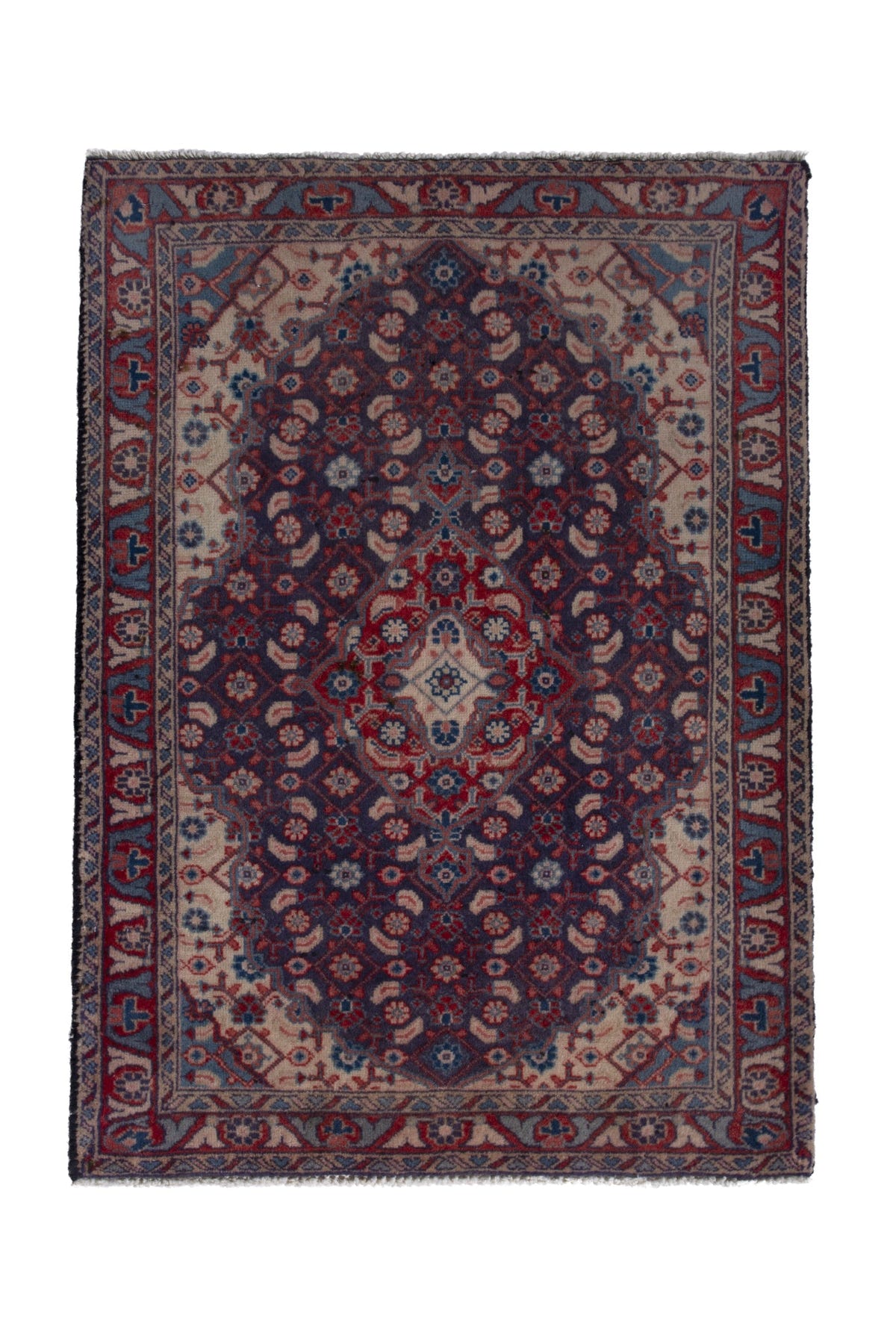 Persian Mahal accent rug in navy and deep red, view 2 of 9