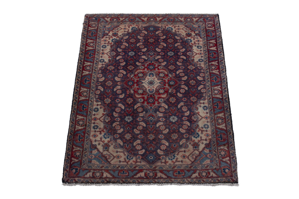 Persian Mahal accent rug in navy and deep red, view 3 of 9