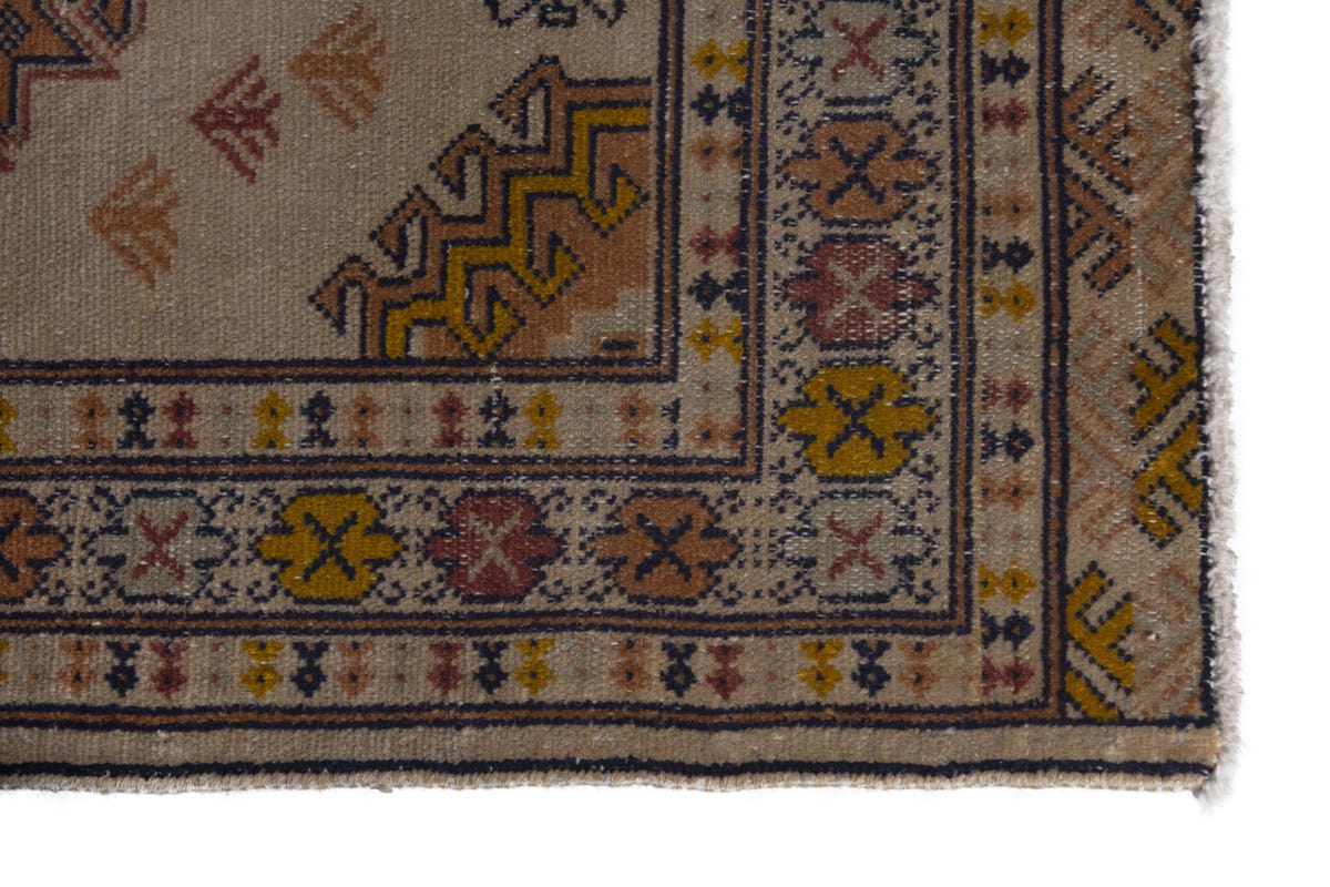 Persian Torkaman accent rug in beige and ochre, view 5 of 9