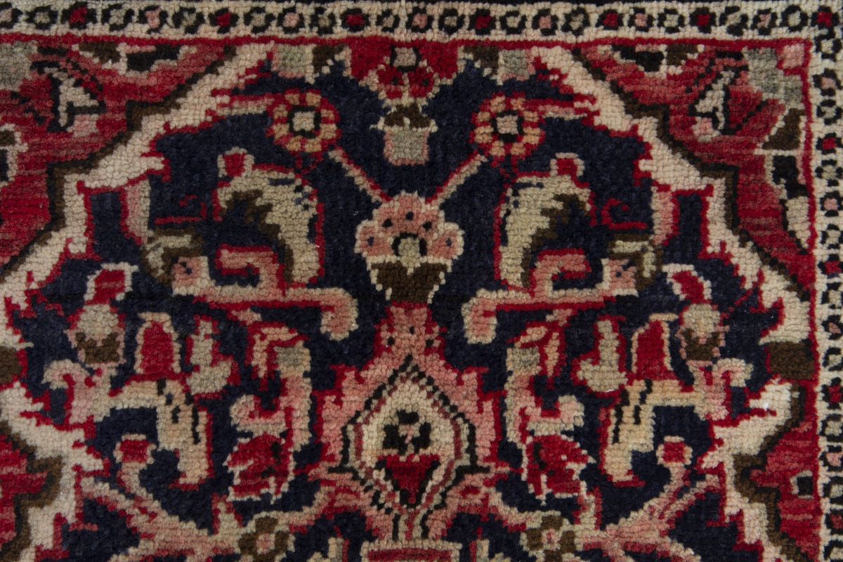 Persian Hamadan accent rug in navy and cream, view 8 of 10