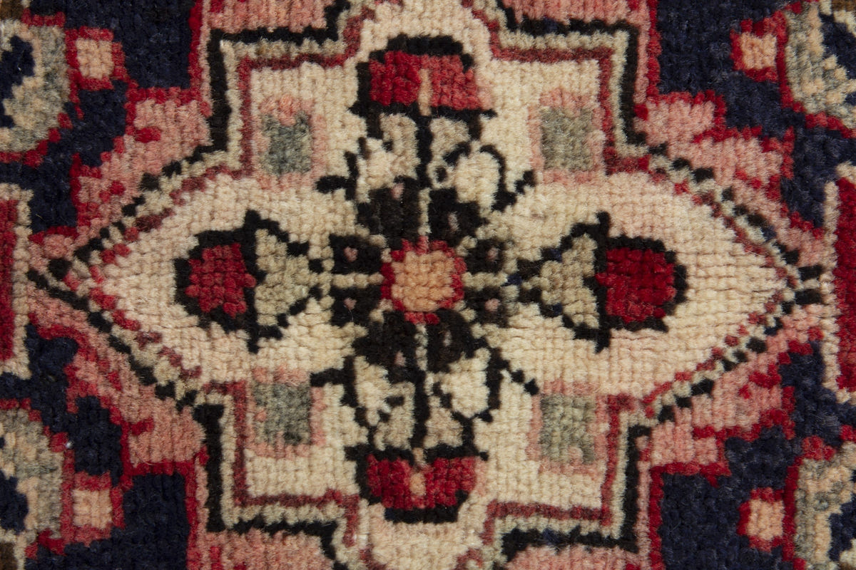 Persian Hamadan accent rug in navy and cream, view 9 of 10