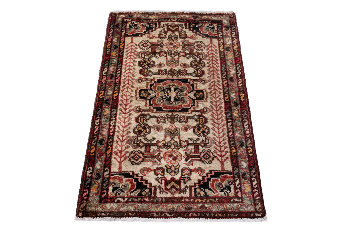Persian Hamadan accent rug in cream and dark brown, view 3 of 9