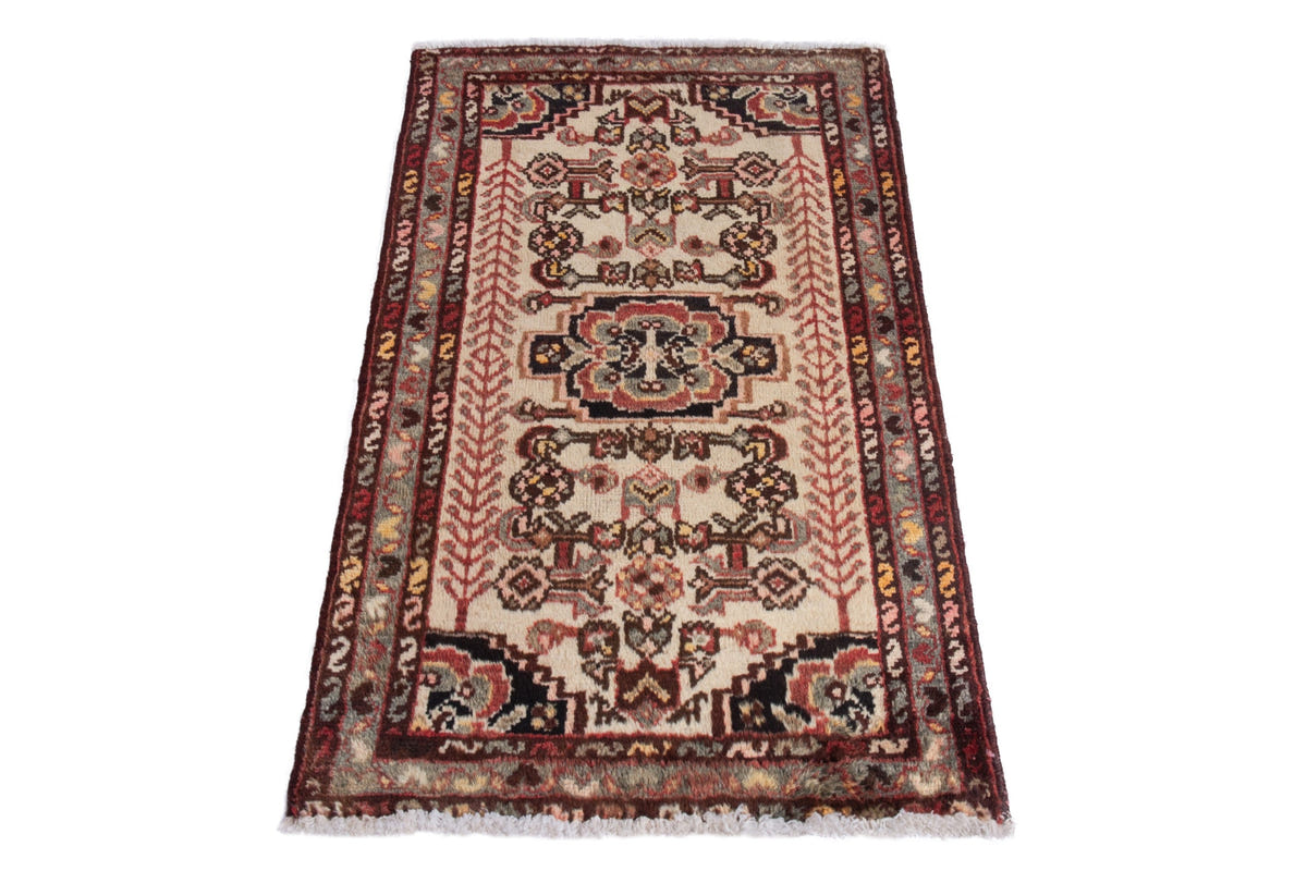 Persian Hamadan accent rug in cream and dark brown, view 4 of 9