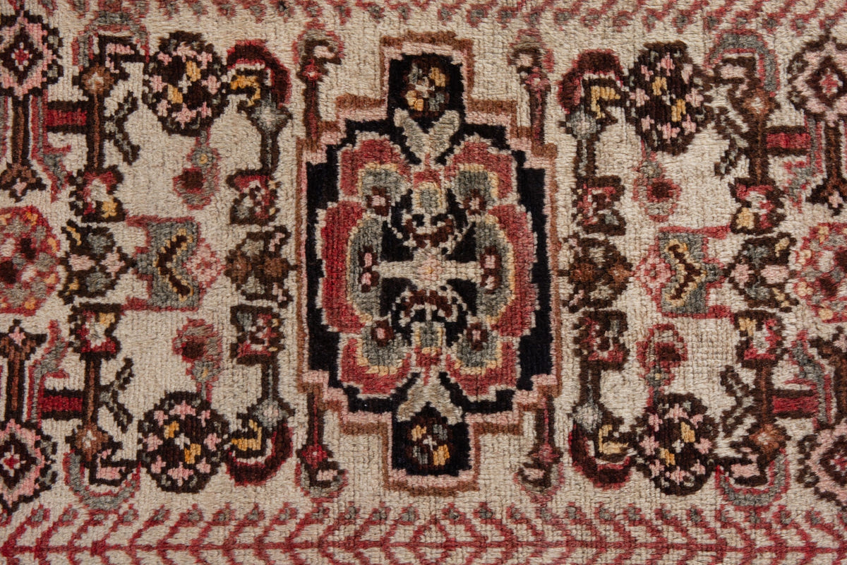 Persian Hamadan accent rug in cream and dark brown, view 7 of 9