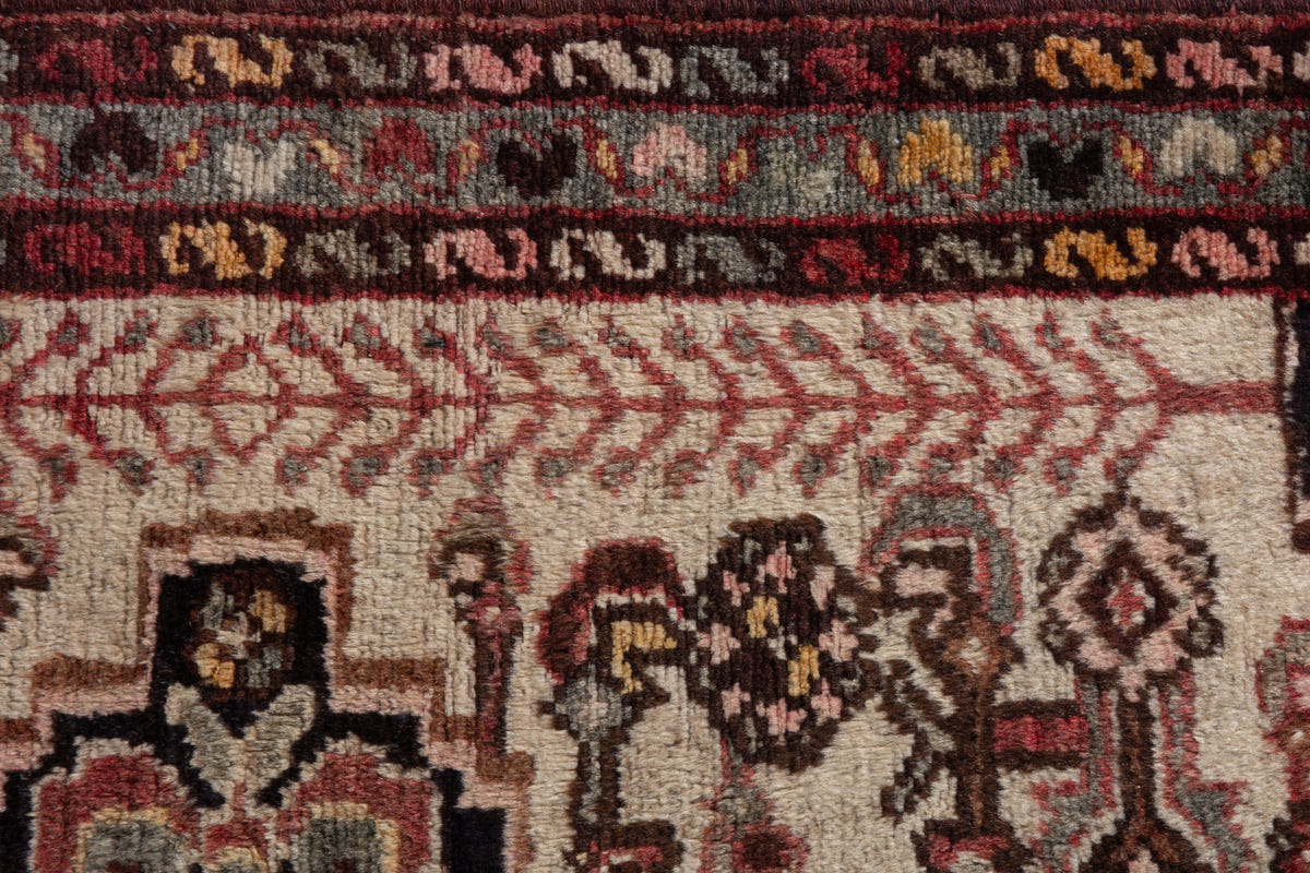 Persian Hamadan accent rug in cream and dark brown, view 8 of 9