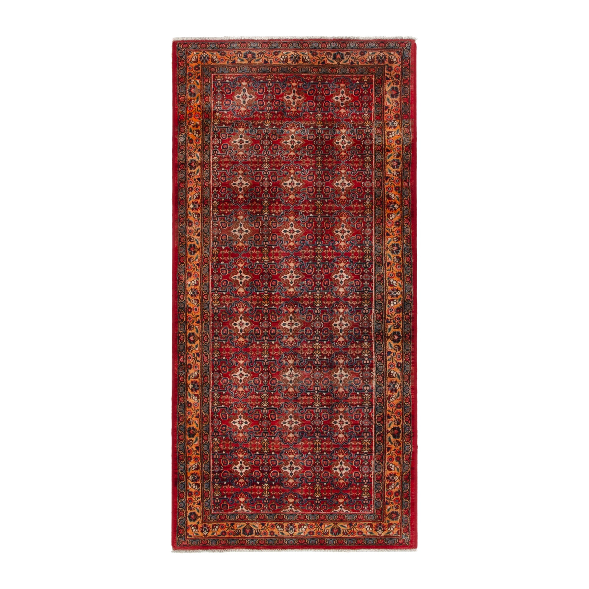 Persian Birjand runner rug in deep red and antique gold, 3'5" x 7'10"