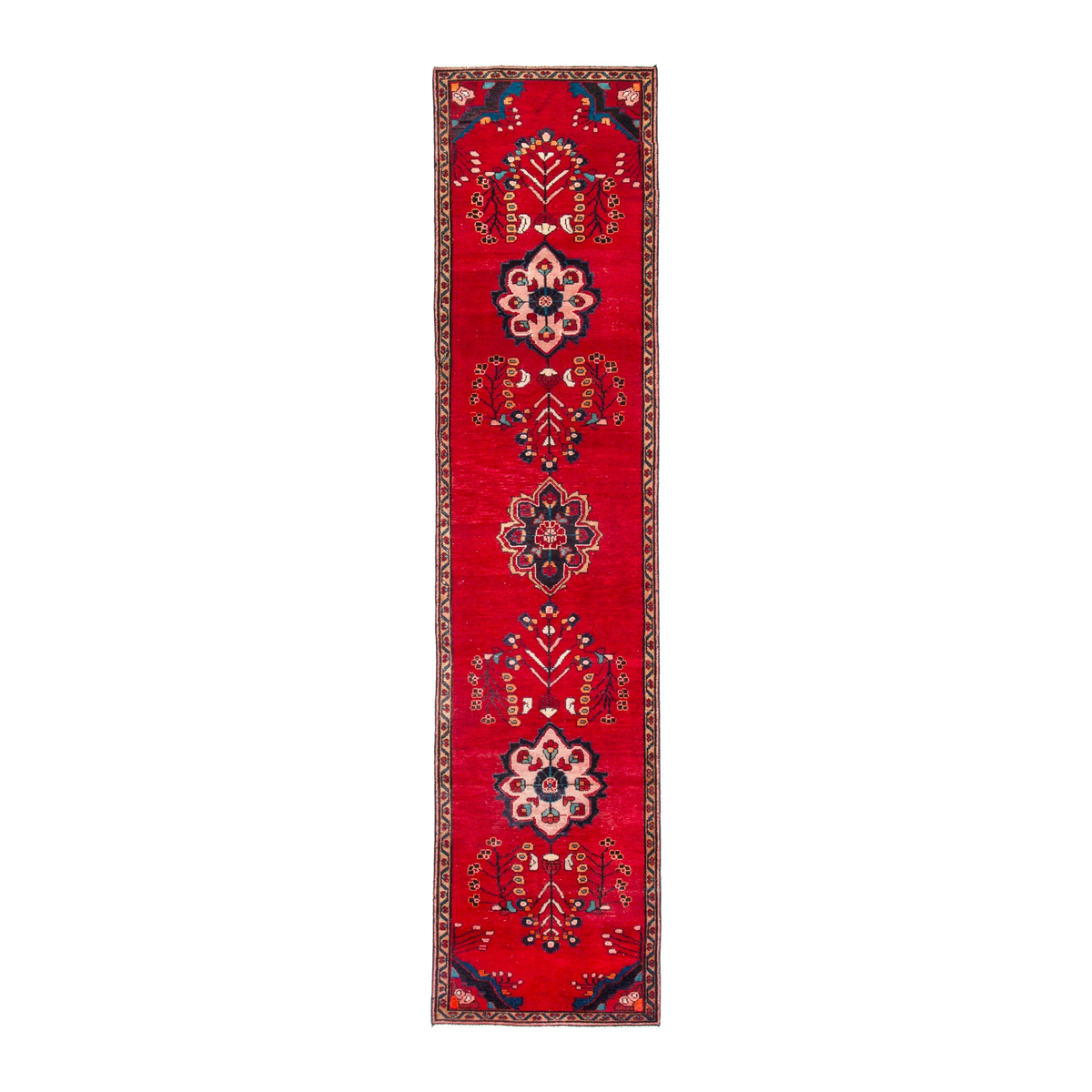 Persian Hamedan runner rug in deep red and navy, 2'7" x 12'5"