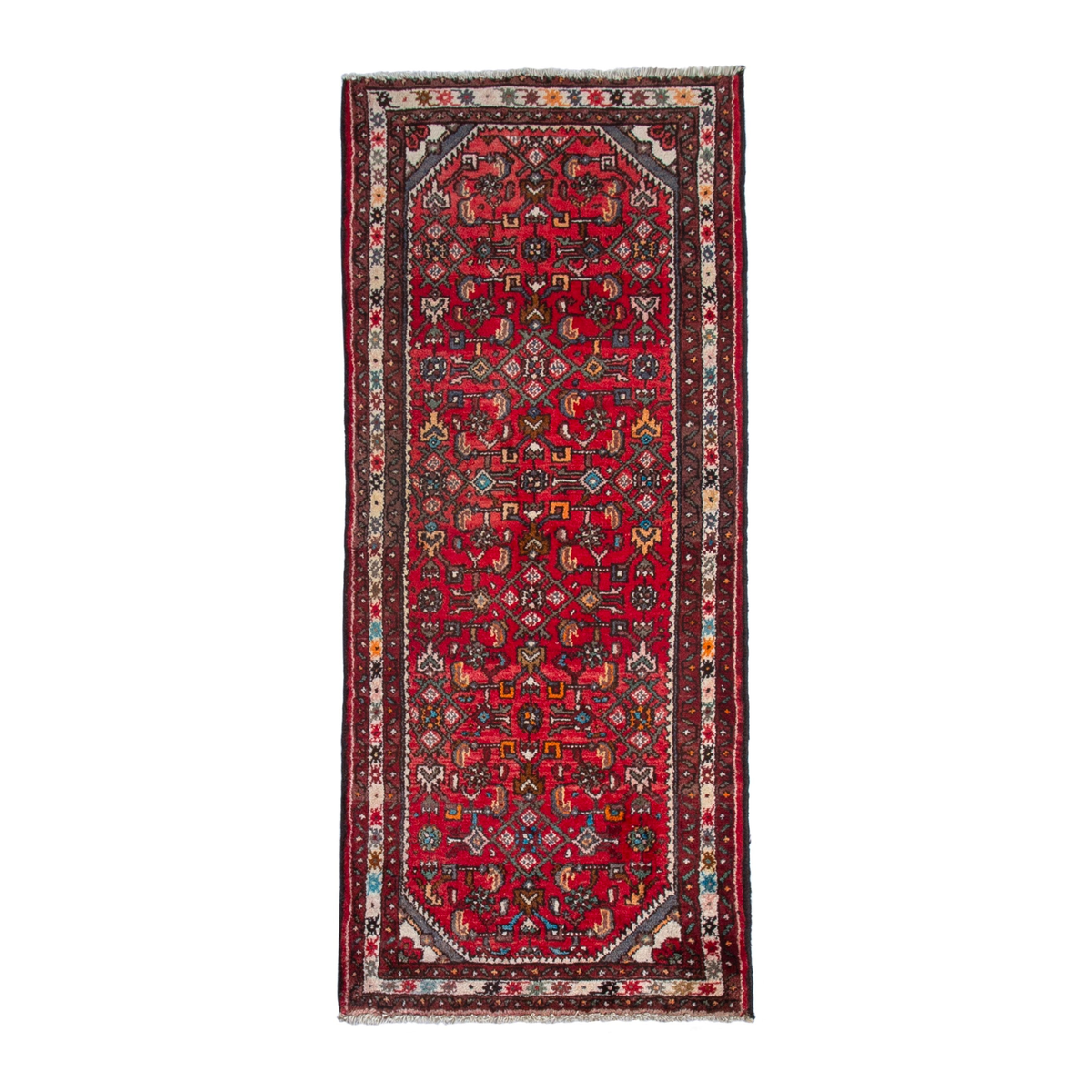 Persian Hamedan runner rug in deep red and cream, 2'8" x 6'6"