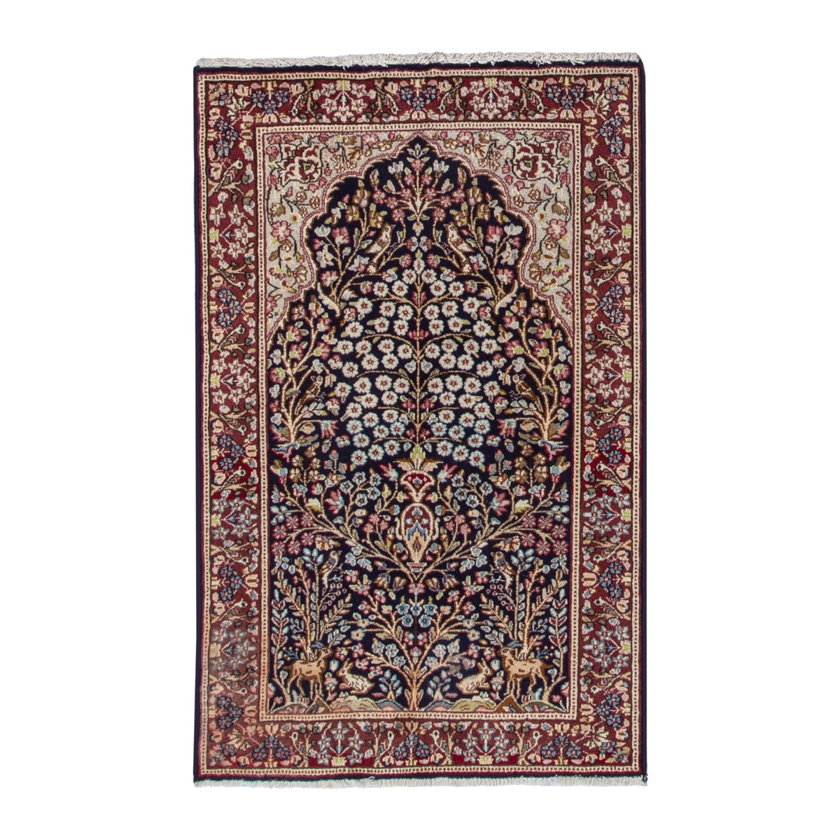 Persian Kerman accent rug in navy and burgundy, 3'1" x 5'1"